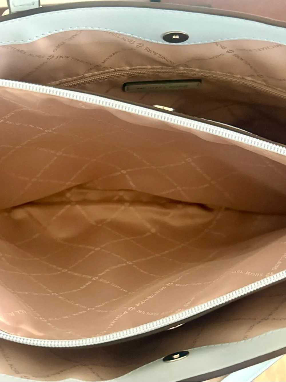 Michael Kors White and Light Blue Monogram Ombre Tote